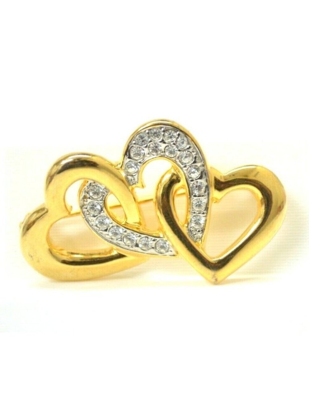 Rhinestone Heart Brooch Triple Gold Tone Lapel Hat Bag Gear Collectible Pin